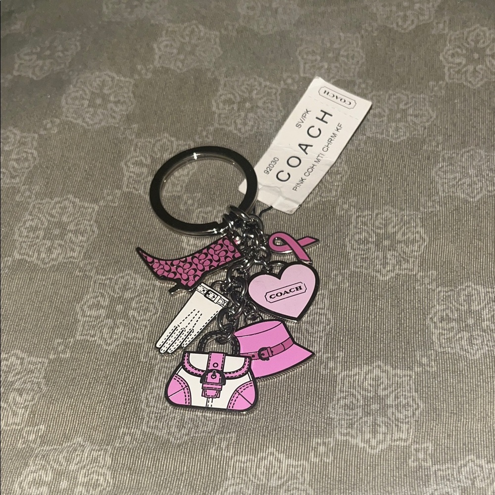 💋SOLD💋Coach Breast Cancer Awareness pink and White Charm Key Holder - Picture 1 of 4
